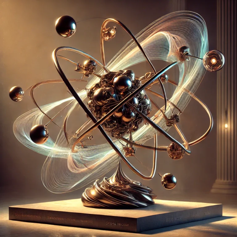 dall·e 2025 11 28 01.18.39 a highly detailed sculpture representing the fundamental forces of the universe between atoms, displayed in an art gallery setting. the sculpture is a