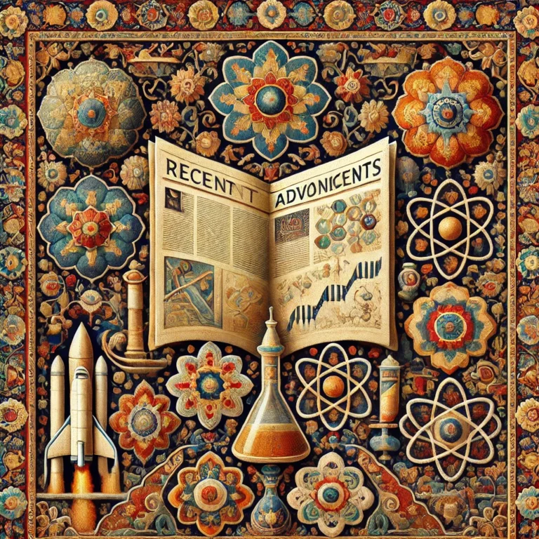 dall·e 2025 11 28 01.32.54 a persian tapestry–style illustration for a section titled 'recent advancements.' the artwork resembles an ornate woven persian carpet, featuring intr