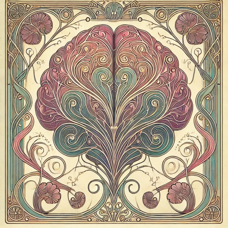 dall·e 2025 11 28 02.34.36 an art nouveau style illustration of a human brain, elegantly composed of flowing, organic lines and decorative neuron inspired motifs. the design fea